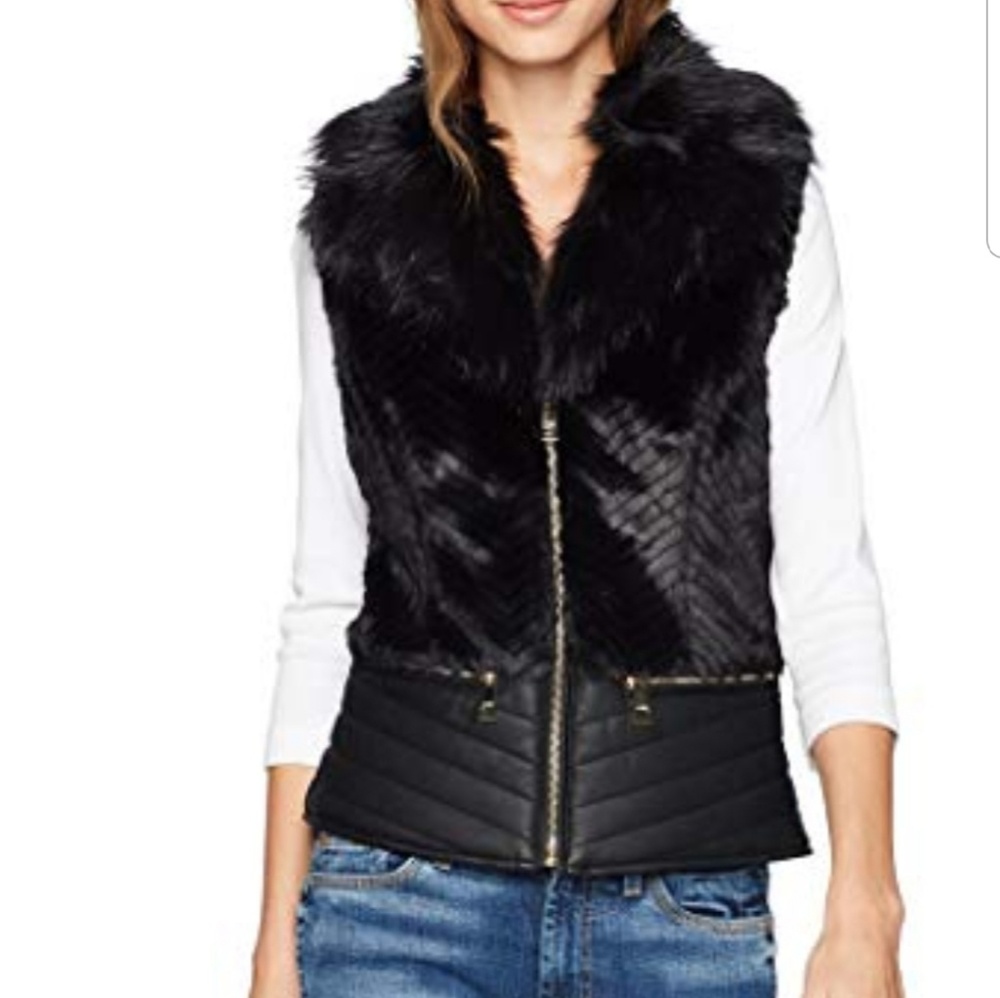 Guess "Piper" faux leather and fur vest.